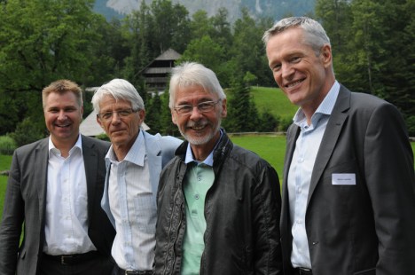 Bewährte Kräfte im Stiftungsrat Ballenberg.  Von links nach rechts: Nationalrat Toni Brunner, Stiftungspräsident Yves Christen, Grossrat Gerhard Fischer und Ständerat Werner Luginbühl. 